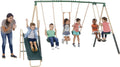 XDP Recreation Central Park Metal Swing Set with 2 Swing Seats. Trapeze Bar. Fun Glider for 2. & Wave Slide