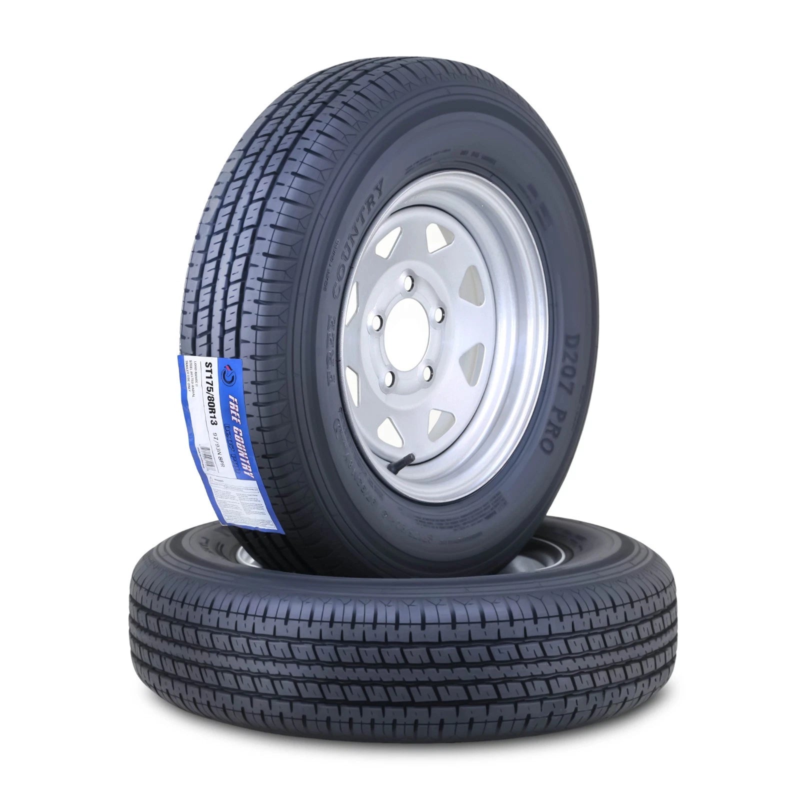 Free Country Wheel Assembly ST175/80R13 8-Ply D 97M 5 Lug on 4.5  PCD Silver Spoke Rim Trailer Tire, Set of 2