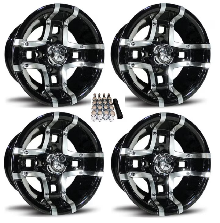 Fairway Alloys 10  Prestige Gloss Black Golf Cart Wheels/Rims E-Z-GO & Club Car