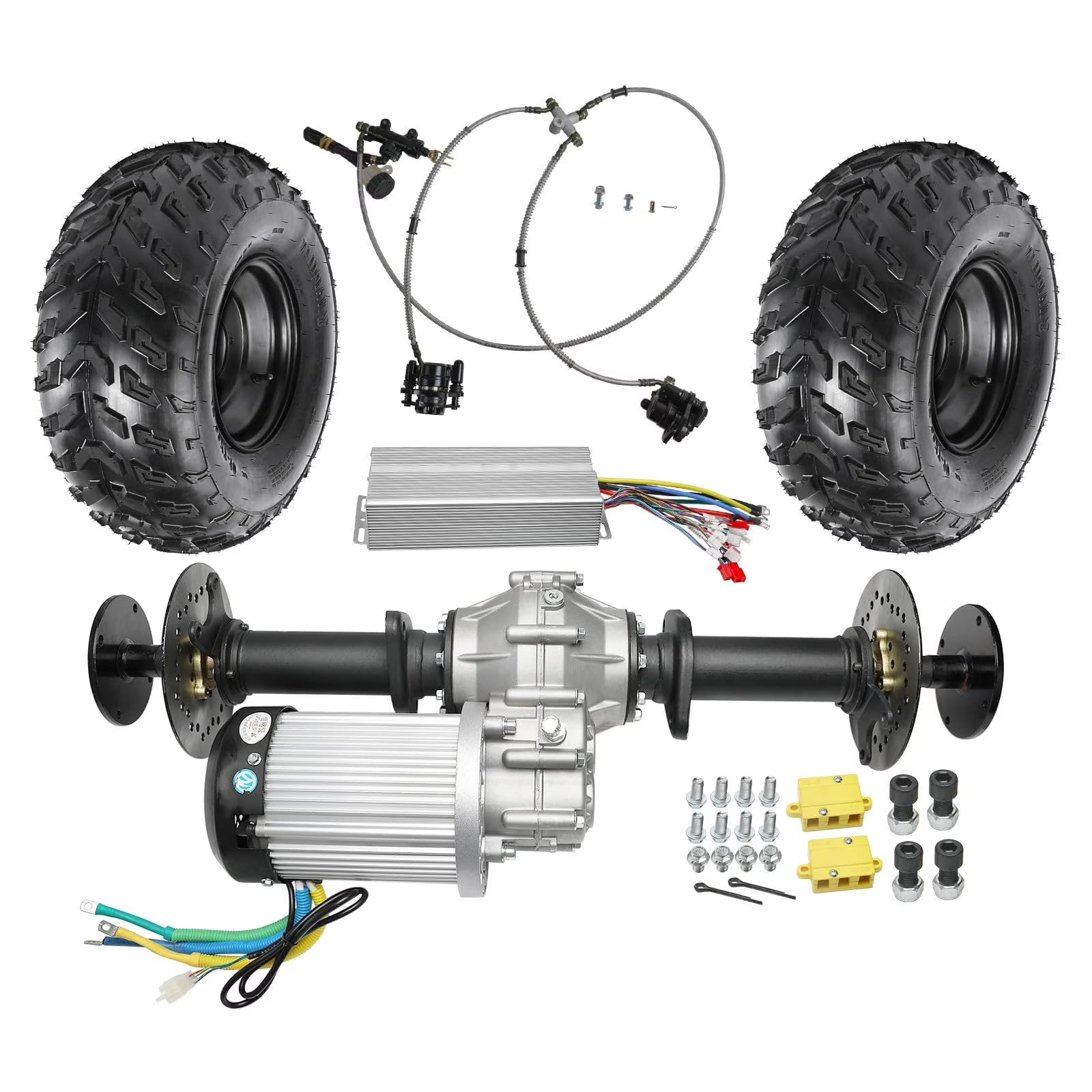 32  Golf Cart Rear Differential Axle Kit with Powerful 60V 3000W DC Brushless Motor 5000RPM For DIY Electric Vehicles ATVs, UTVs, Quads, Buggy, Dolly Carts, Trikes, Go Kart (23x7-10 Wheels)