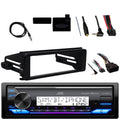 JVC KDX38MBS Single DIN Marine Stereo Bluetooth Receiver with Metra Adapter Install Dash Kit, Handle Bar Control, Enrock Wire Antenna For 1998-13 Harley Davidson Motorcycle Touring FLHT FLHX FLHTC