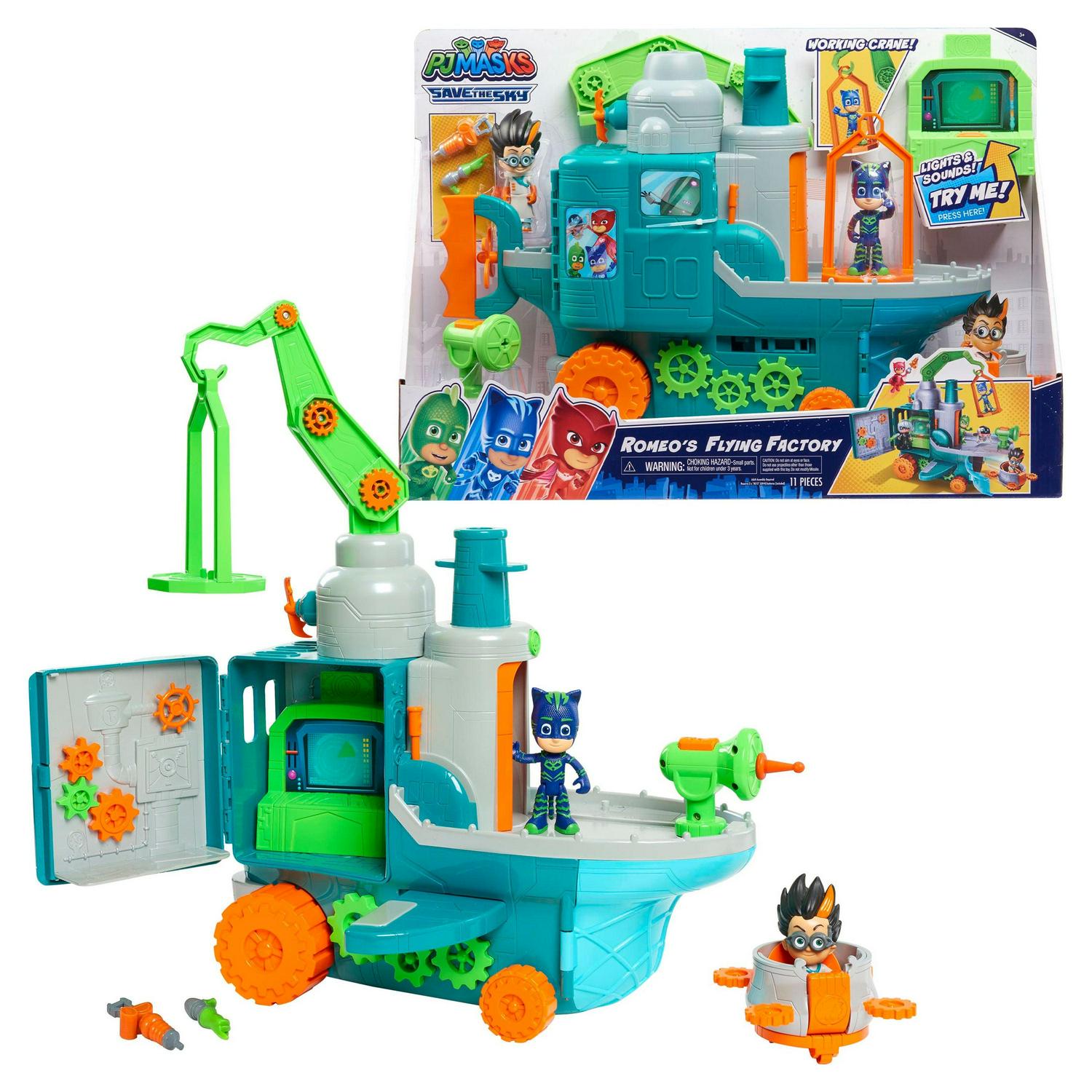 PJ Masks Romeo-s Flying Factory Playset with Lights. Sounds. and Secret Compartment. Kids Toys for Ages 3 Up. Gifts and Presents