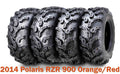 Set 4 27x9-12 & 27x12-12 Super Mud ATV Tires for 2014 Polaris RZR 900 Orange/Red