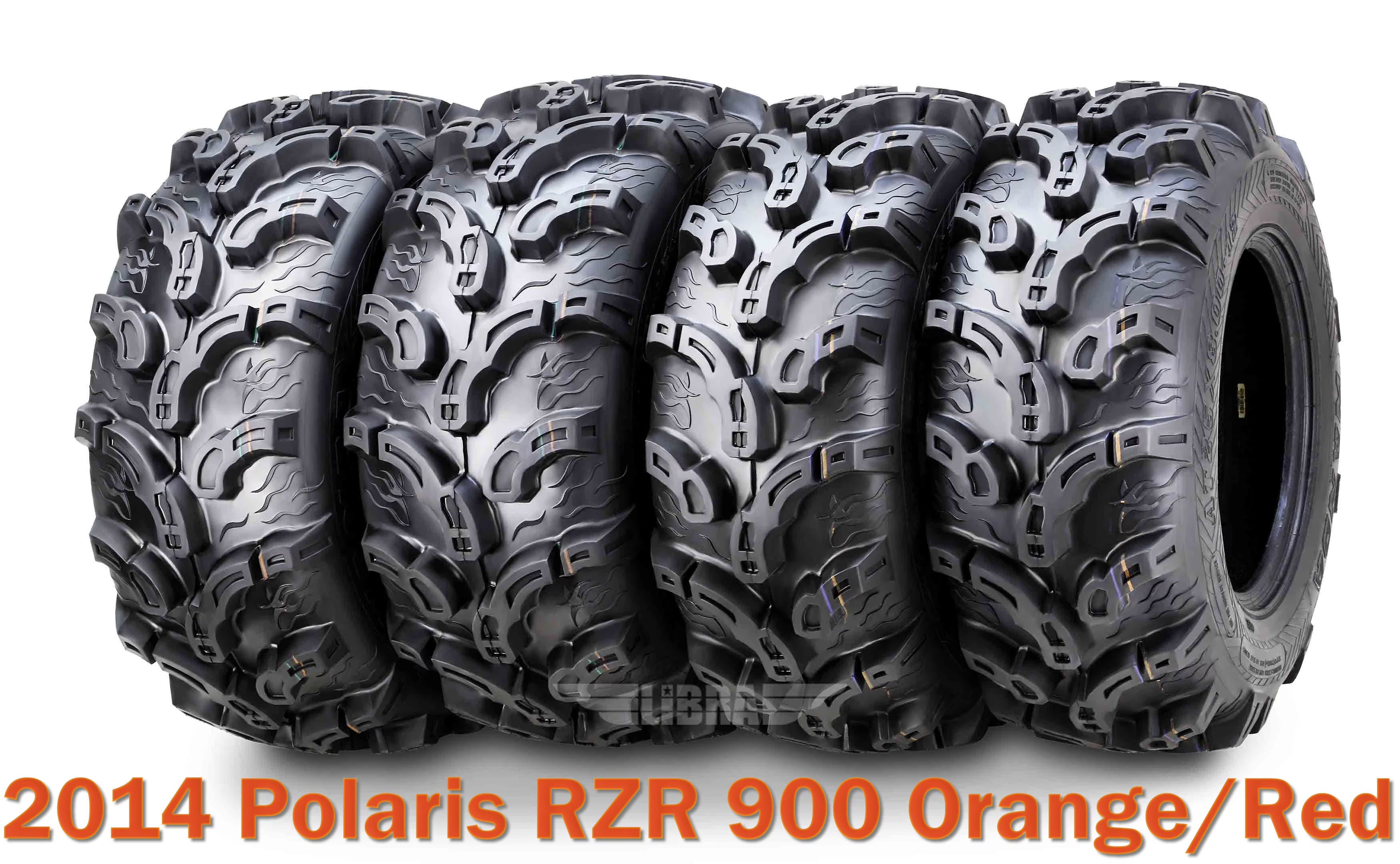 Set 4 27x9-12 & 27x12-12 Super Mud ATV Tires for 2014 Polaris RZR 900 Orange/Red