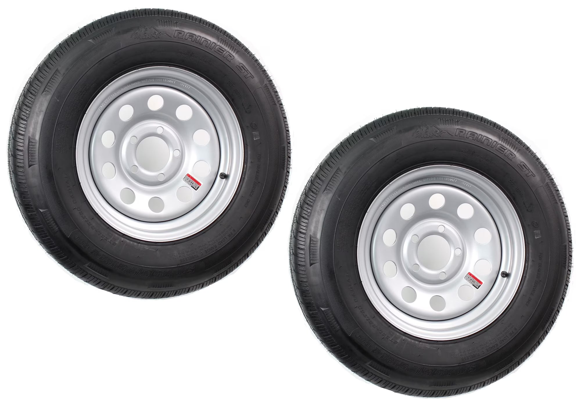 eCustomrim 2-Pk Radial Trailer Tire Rim ST205/75R14 Load C 5 Lug Silver Mod Wheel