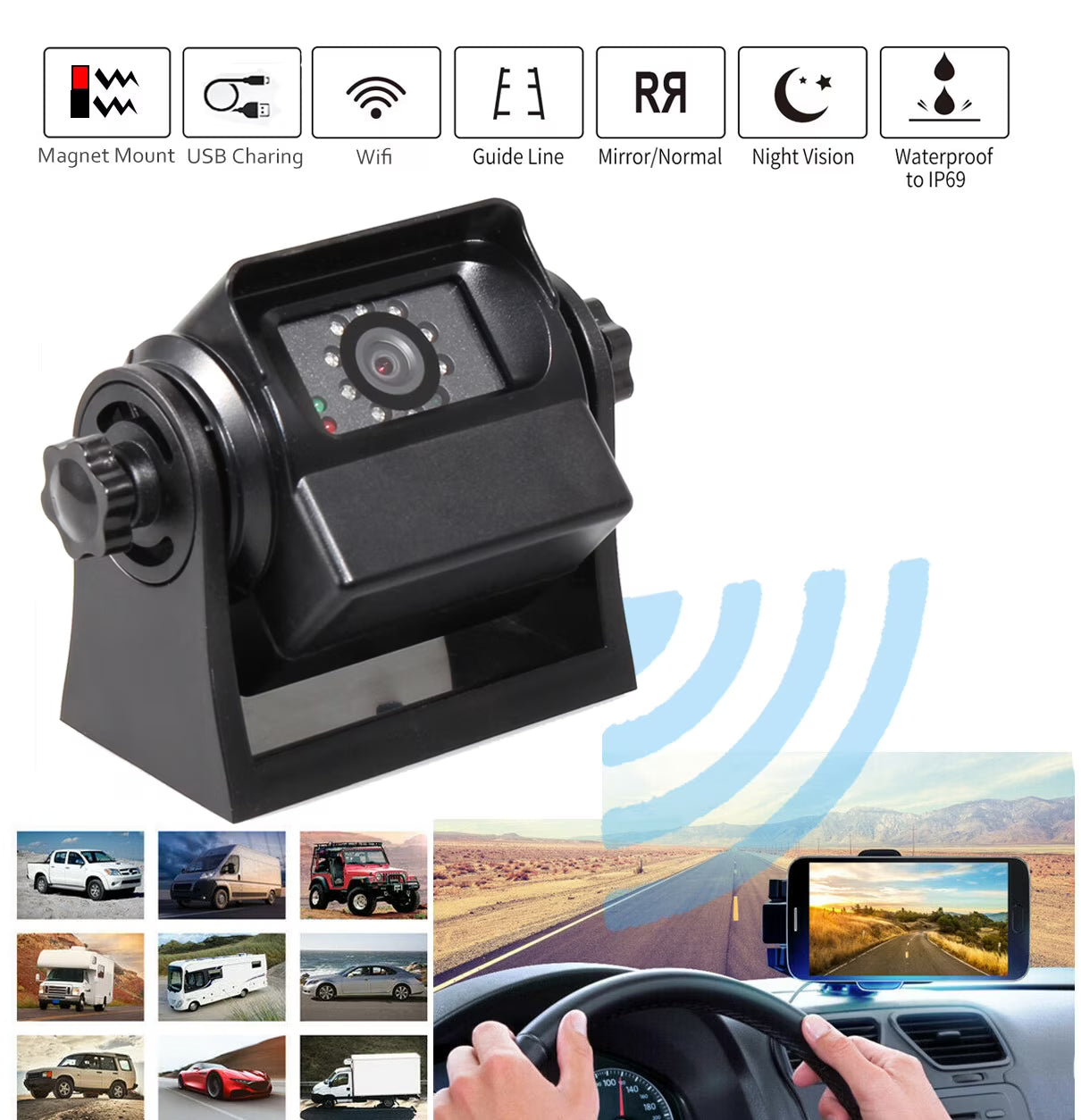 New Version Magnetic Hitch Wireless Backup Camera Rechargeable Battery for Easy Hitching of Gooseneck Horse Boat Trailer,5th Wheels,RV,Camper for iPhone iPad Android App Control