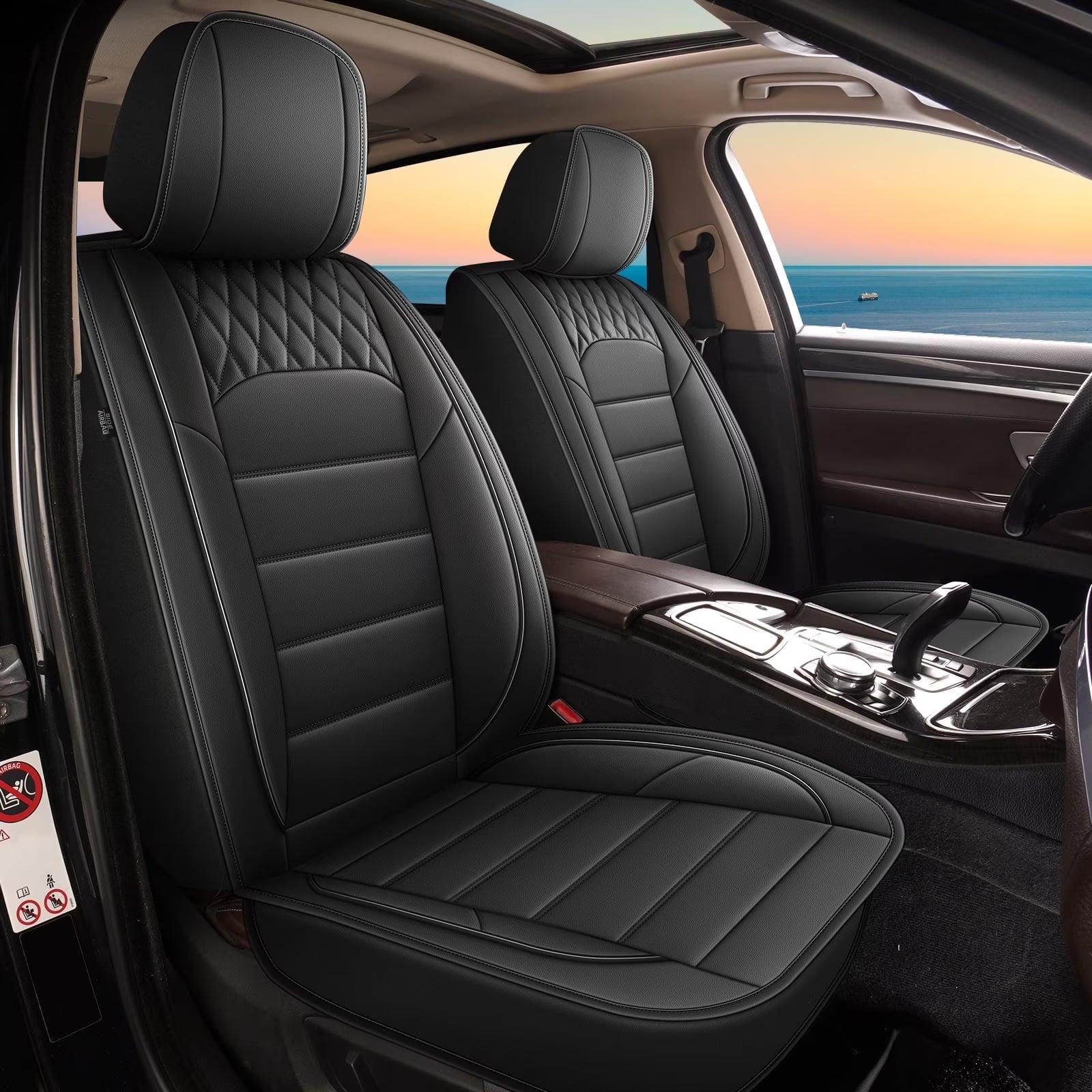 DIKSOAKR 2 Front Car Seat Covers Fit for Jeep Gladiator 2020-2024 2025 Faux Leather Automotive Seat Covers Waterproof Car Seat Cushion Protector Compatible with Airbag(2 Seats, Black)