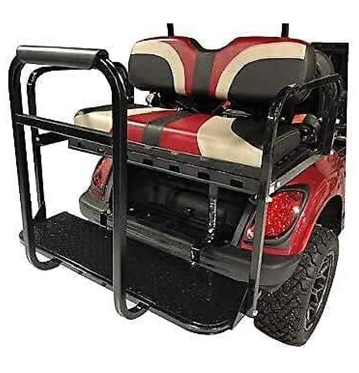 Golf Cart Rear Seat Grab Bar for EZGO, Club Car - No Drill Required | Black Steel Handle, Durable Stability, Accessory Rail System