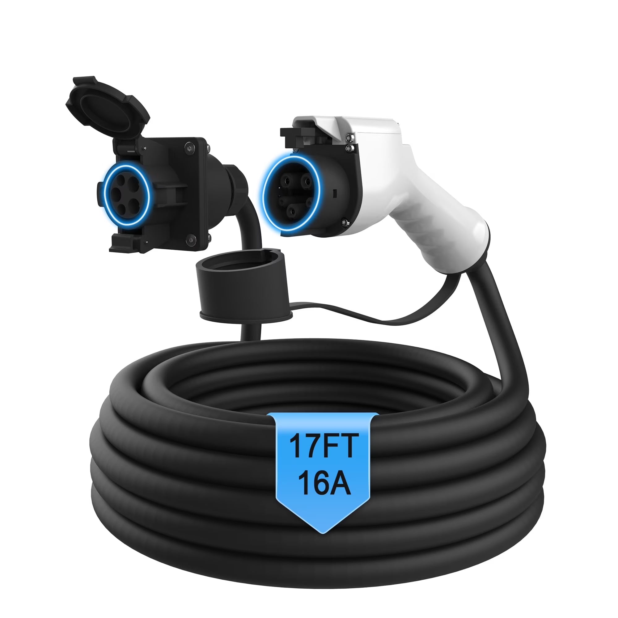 Hongyi EV Charger Extension Cable for Electric Vehicle 125V-250V, 17ft, 16A, Fast Charging for SAE J1772 Chargers