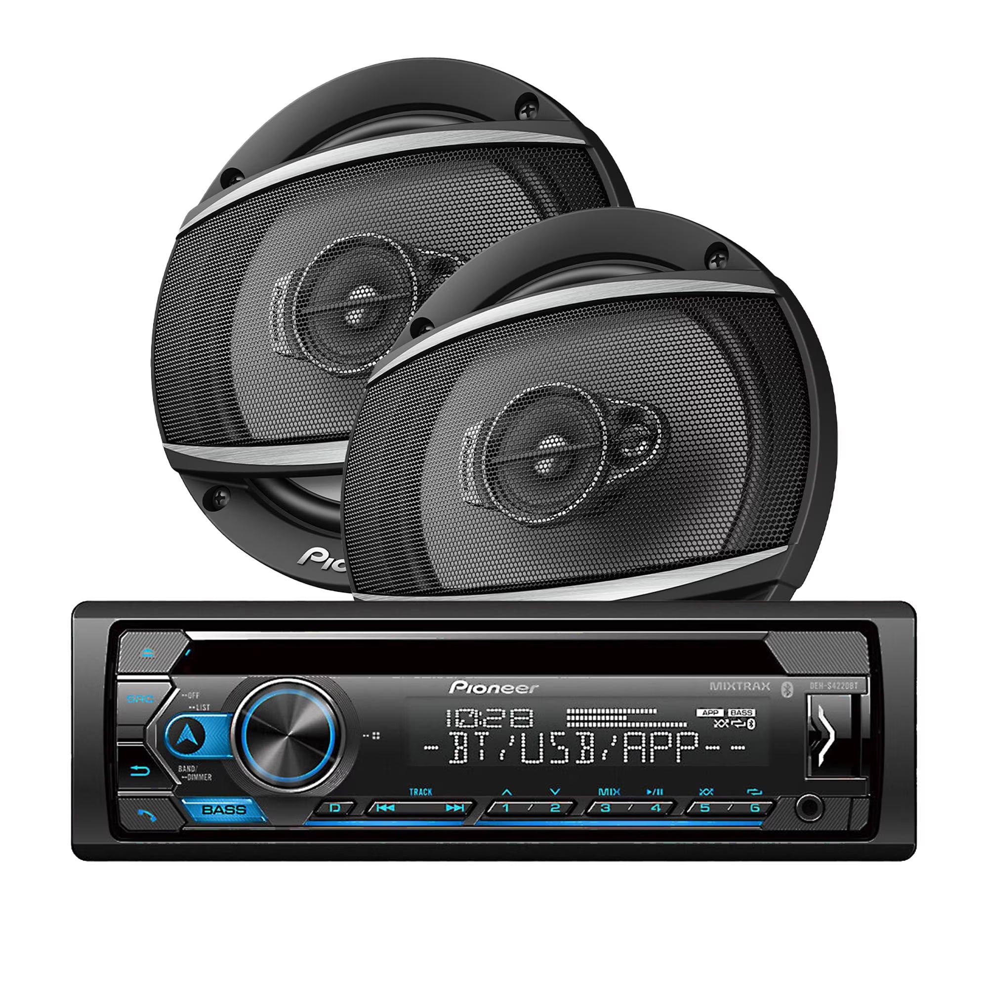 Pioneer DEH-S4220BT In-dash CD with Amazon Alexa, Pioneer Smart Sync App, Bluetooth and 1 Pair of Pioneer TS-A652F 6-1/2  3-way Coaxial Speakers
