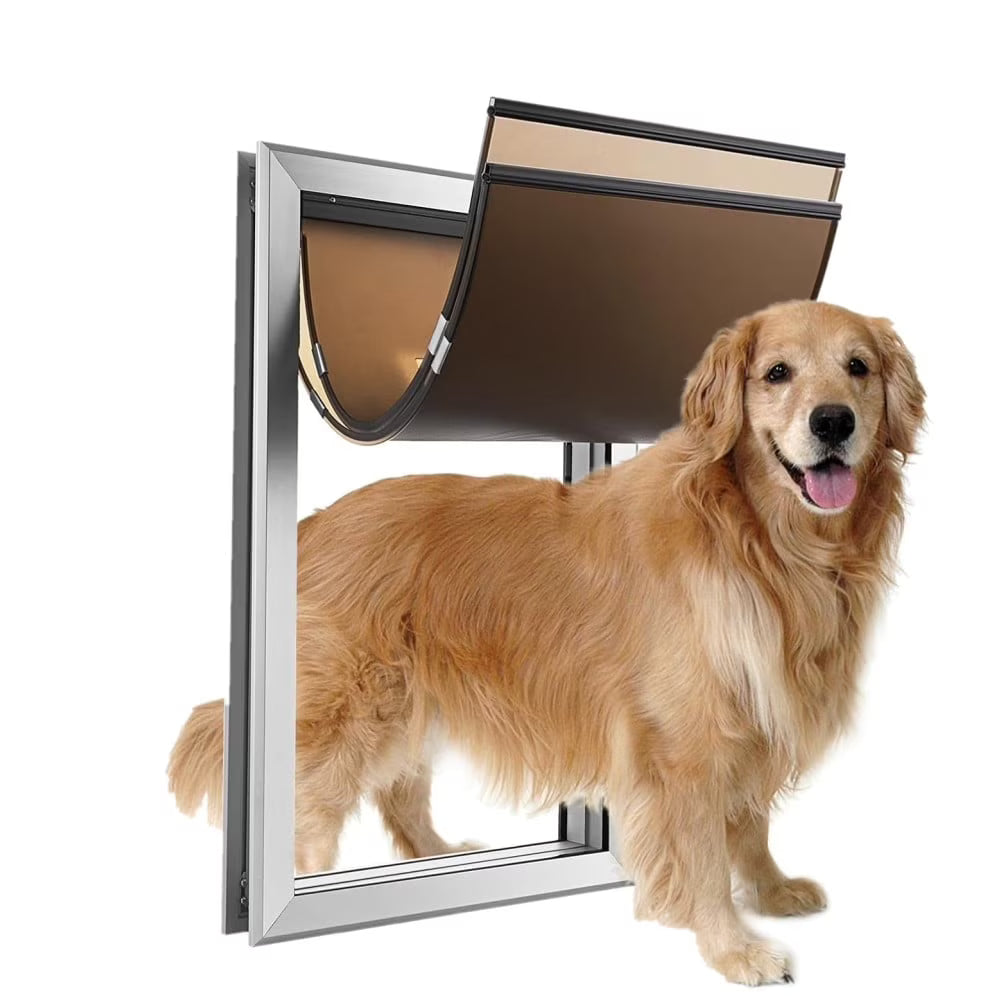 SHZOND Large Dog Door Aluminum Dog Doors W/Extra-Large Flap 17.5  W x 27.7  H Doggie Doors for Large Dog Up to 220lbs
