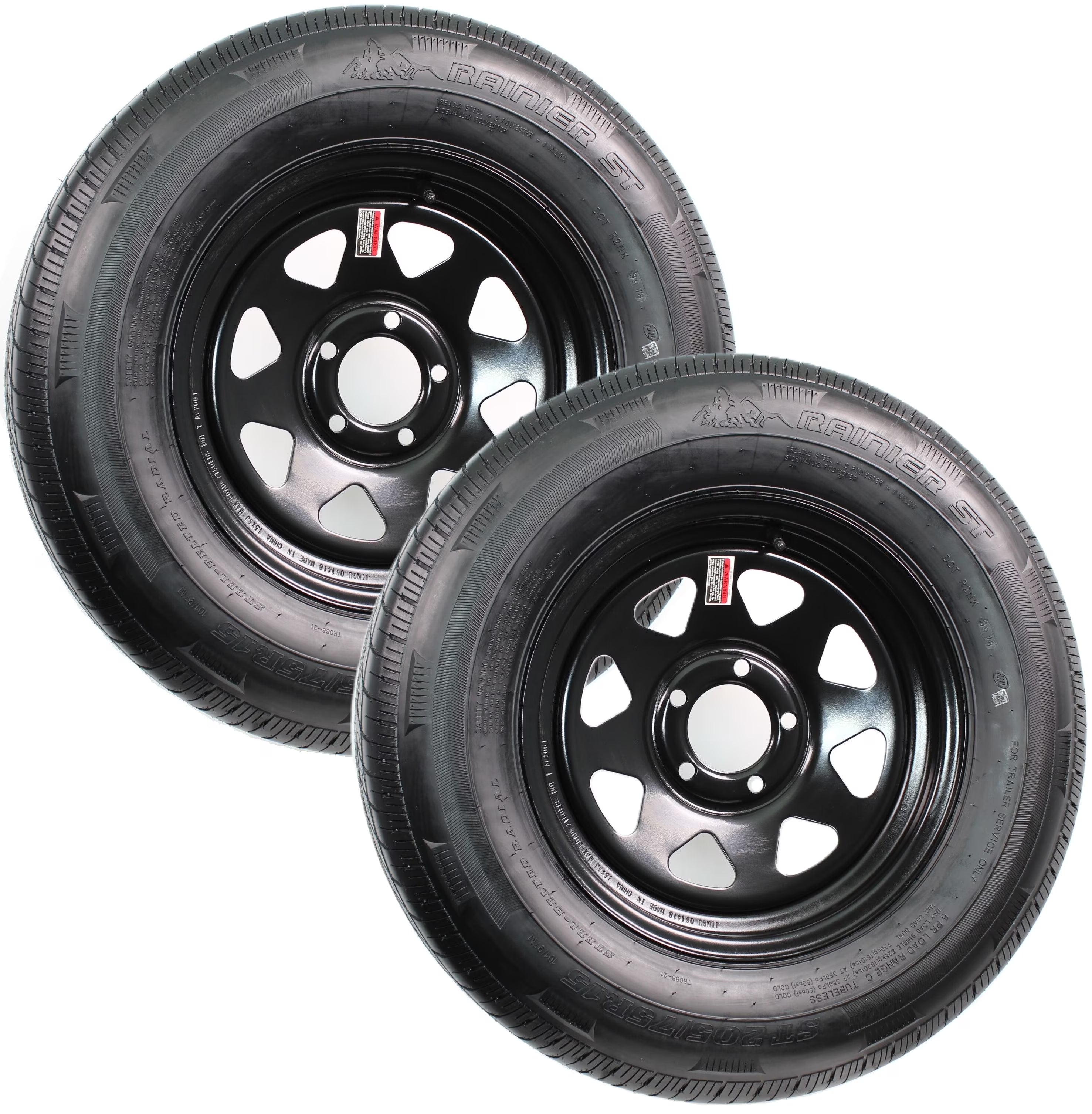eCustomrim 2-Pk Radial Mounted Trailer Tire Rim ST205/75R15 Load D 5-4.5 Black Spoke Wheel