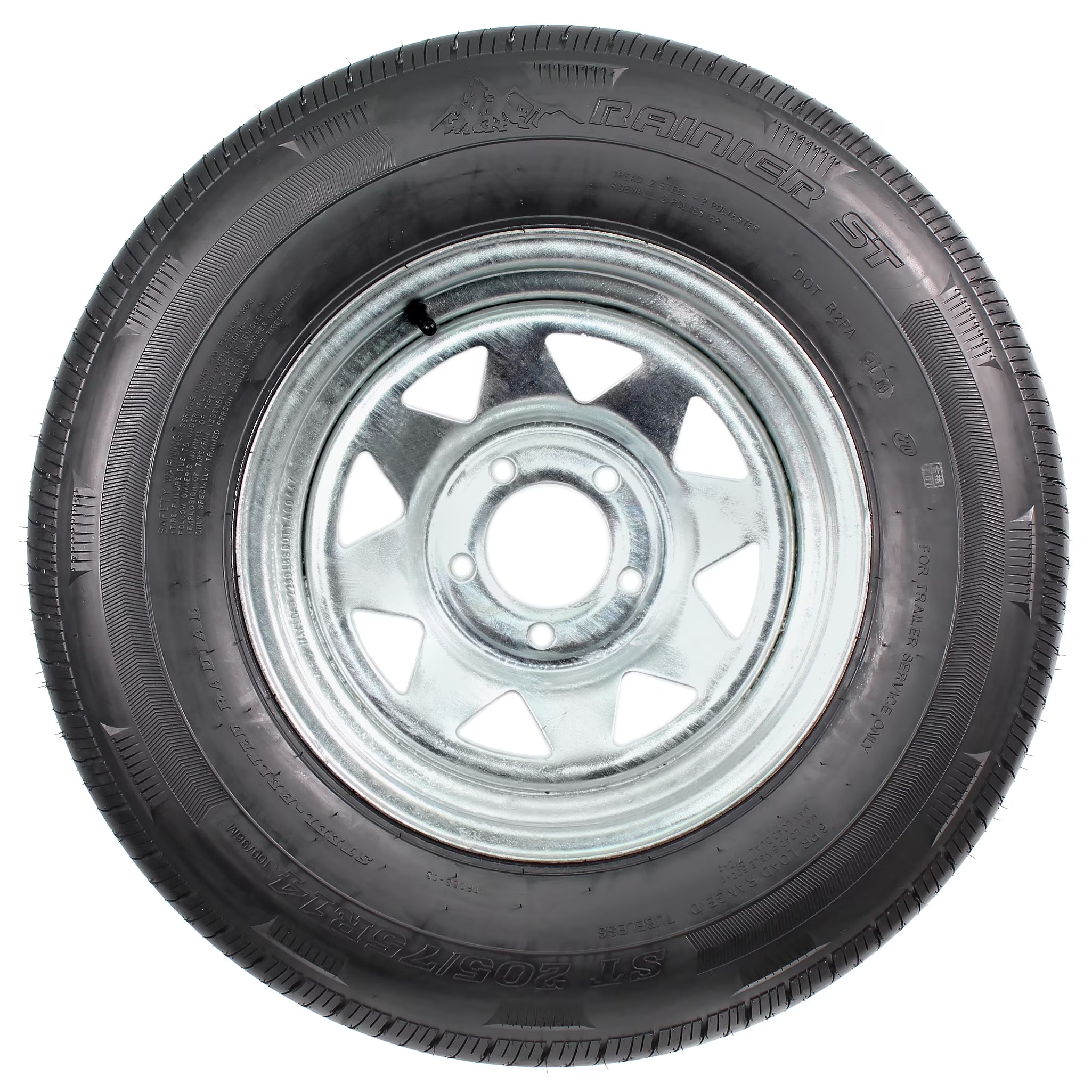 eCustomrim Radial Trailer Tire On Rim ST205/75R14 Load D 14  5 Lug Spoke Galvanized Wheel