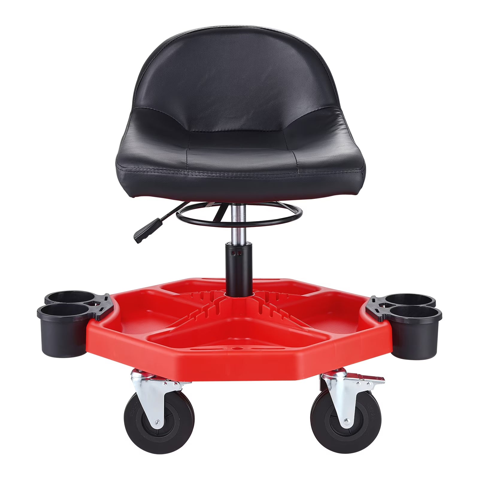 KFFKFF Movable Garage Chair, Height Modifiable, 17 x 15 in Cozy Padding, Circular Workshop Chair with Component Holder, Universal 5  Wheels featuring Dual Brakes Mechanic Rolling Seat