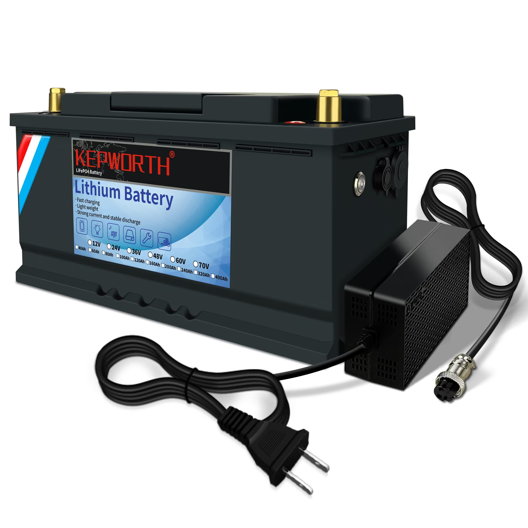 KEPWORTH 12V LiFePO4 Battery 100Ah, Lithium Batteries with 100A BMS, Rechargeable Deep Cycle, widely Used for Marine, Camper, RV, Solar Power, Household Appliances etc