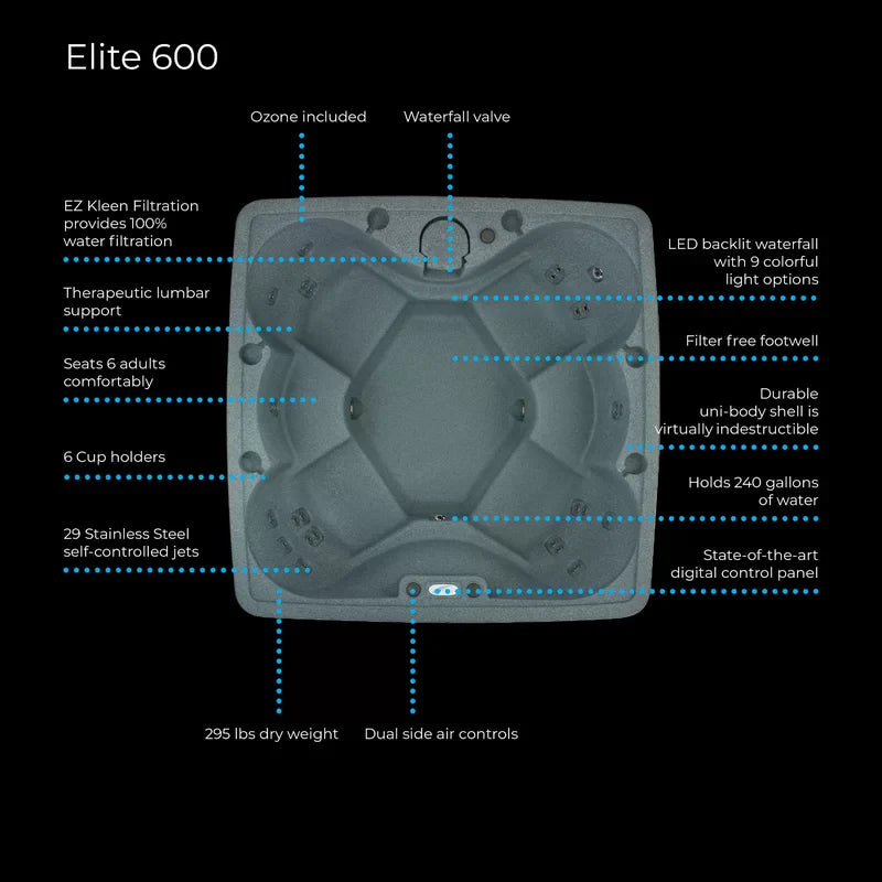 Aquarest Spas, Powered By Jacuzzi? Pumps 6 - Person 29 - Jet Square Plug And Play Hot Tub with Ozonator