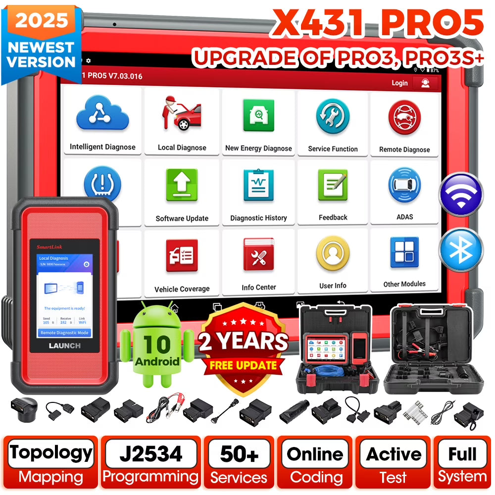 LAUNCH X431 PRO5 Diagnostic Scanner - J2534 ECU Coding, Topology Mapping, 2-Year Update,Intelligent Diagnostics,