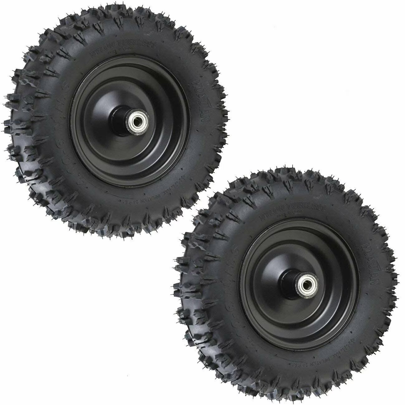 2pcs Front 4.10-6 Tires and Wheels Rims and 12mm Bearings 6  Go Kart Wheel 4.10x6 Tubeless Tire for ATV Quad Mini Bike Scooter Lawn Tractor Mower 4 Wheelers Drift Trike Snow Blower Wheelbarrow