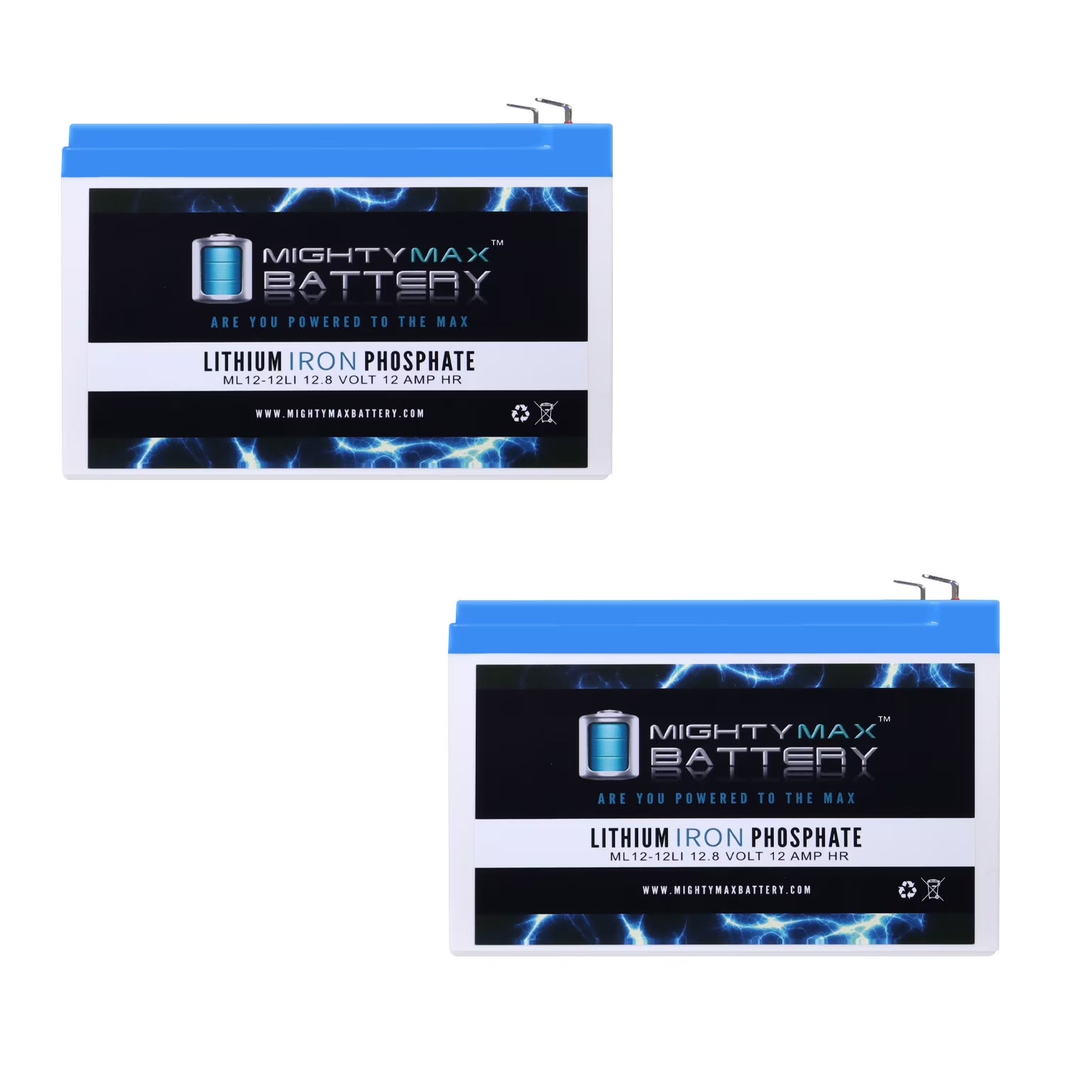 12V 12Ah Lithium Replacement Battery Compatible with Worx 3-In-1 Lawn Mower - 2 Pack