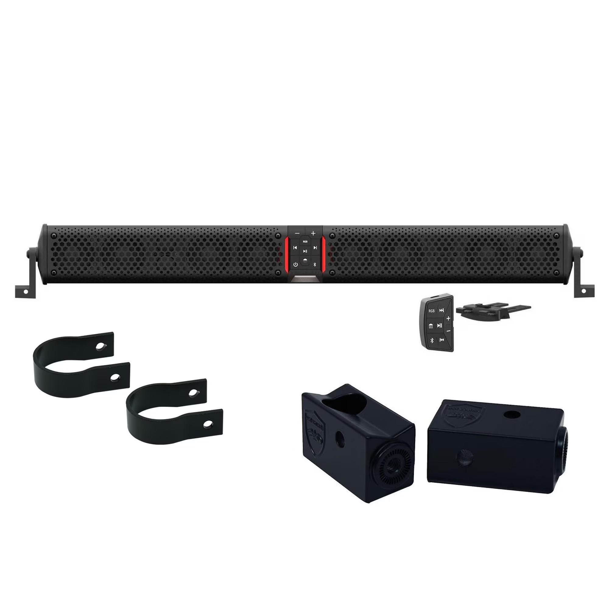 Wet Sounds STEALTH-XT-12-B STEALTH XT 12 Speaker All-In-One Amplified Bluetooth Soundbar With Remote ??Black with Slider Brackets and 2.00  Round Clamps