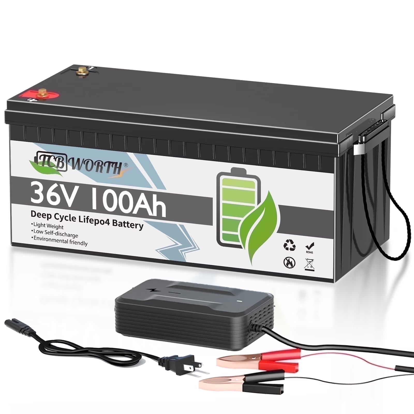36V 100Ah LiFePO4 Battery,for Golf Carts,RV,Marine,Trolling Motor,Camper,200A BMS,15000+Deep Cycles,TCBWORTH Lithium Batteries,10 Years Lifetime