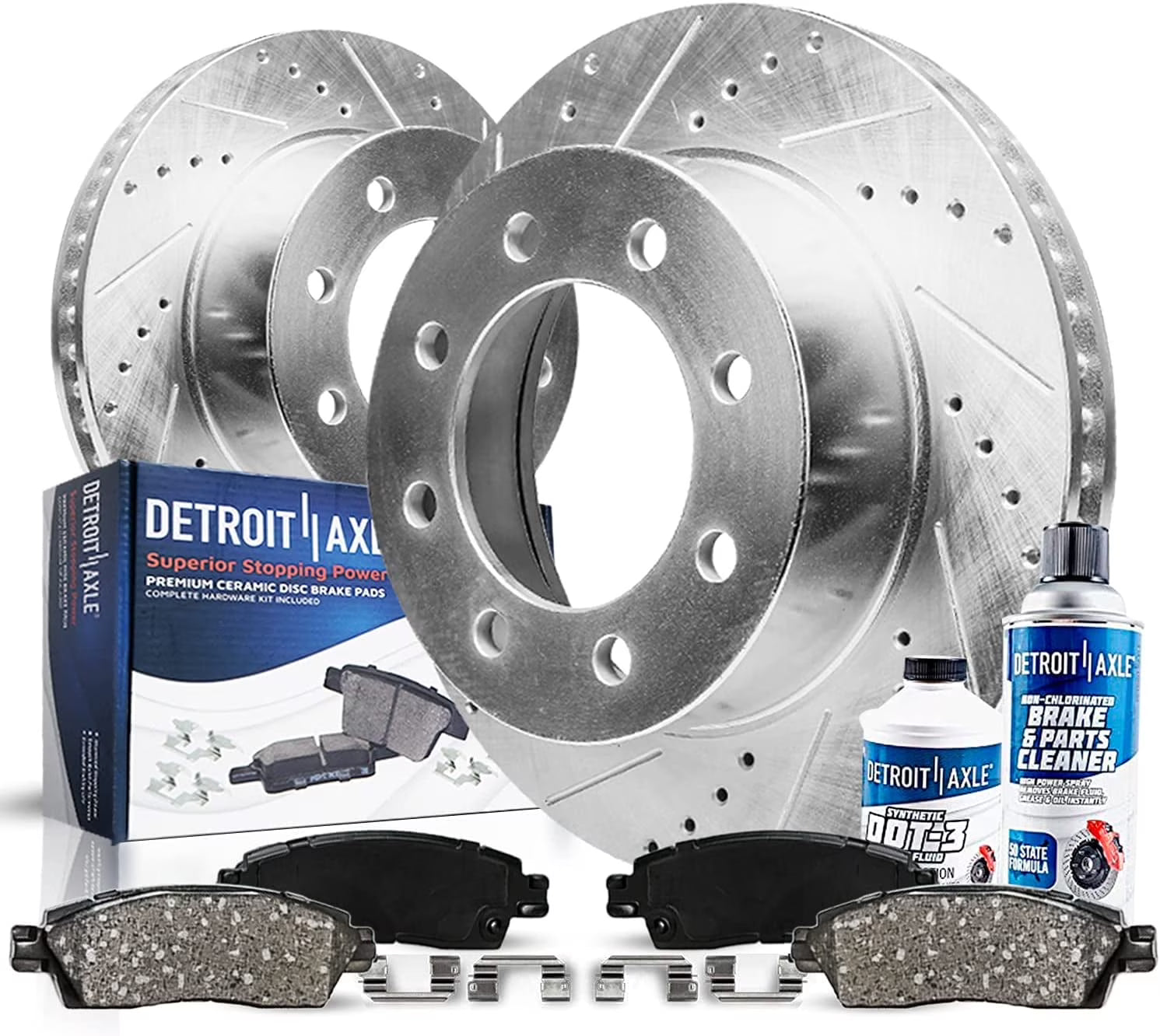Detroit Axle - Rear Drilled Slotted Brakes and Rotors Brake Pads Replacement for Chevy Silverado 2500 HD Fits select: 2014-2016 CHEVROLET SILVERADO C2500 HEAVY DUTY LT