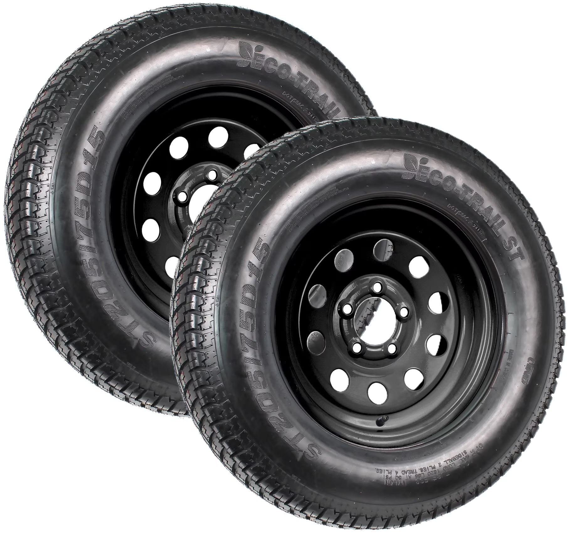 eCustomrim 2-Pk Trailer Tire On Black Wheel Mod Rim ST205/75D15 Load C 5 Lug On 4.5 15 x 5