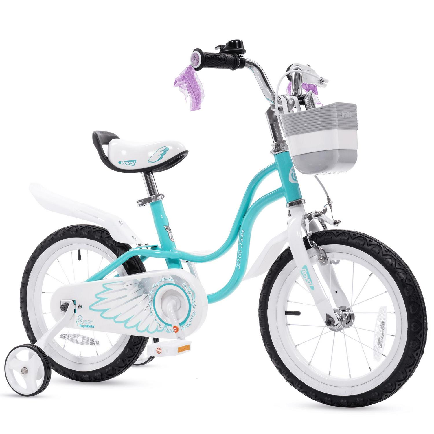 Royalbaby Little Swan Lake Blue 16 Girl-s Bicycle With Training Wheels and Basket