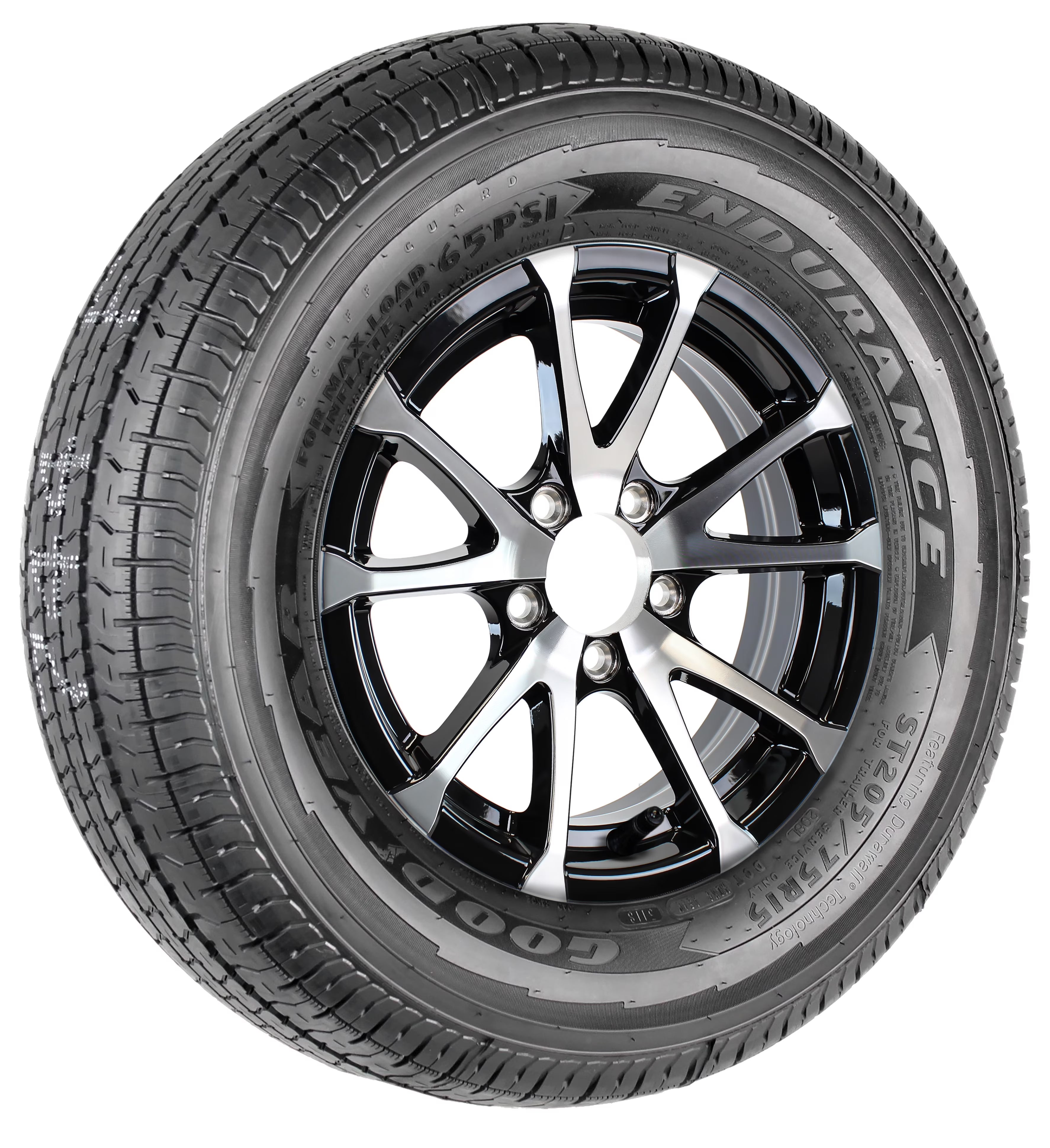 Trailer Tire Fits Goodyear Endurance ST205/75R15 205/75R15 LRD Black Aluminum Rim 5 Lug