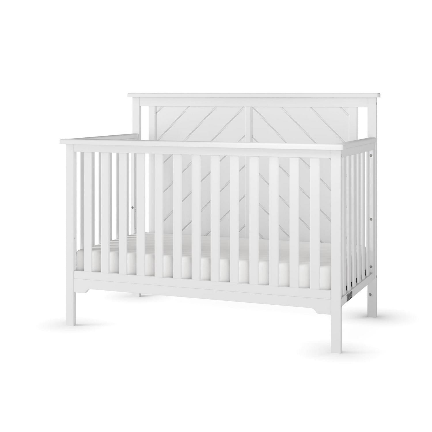 Child Craft Hampton 4-in-1 Convertible Crib. Flat Top Panel Design. 3 Mattress Heights. Matte White