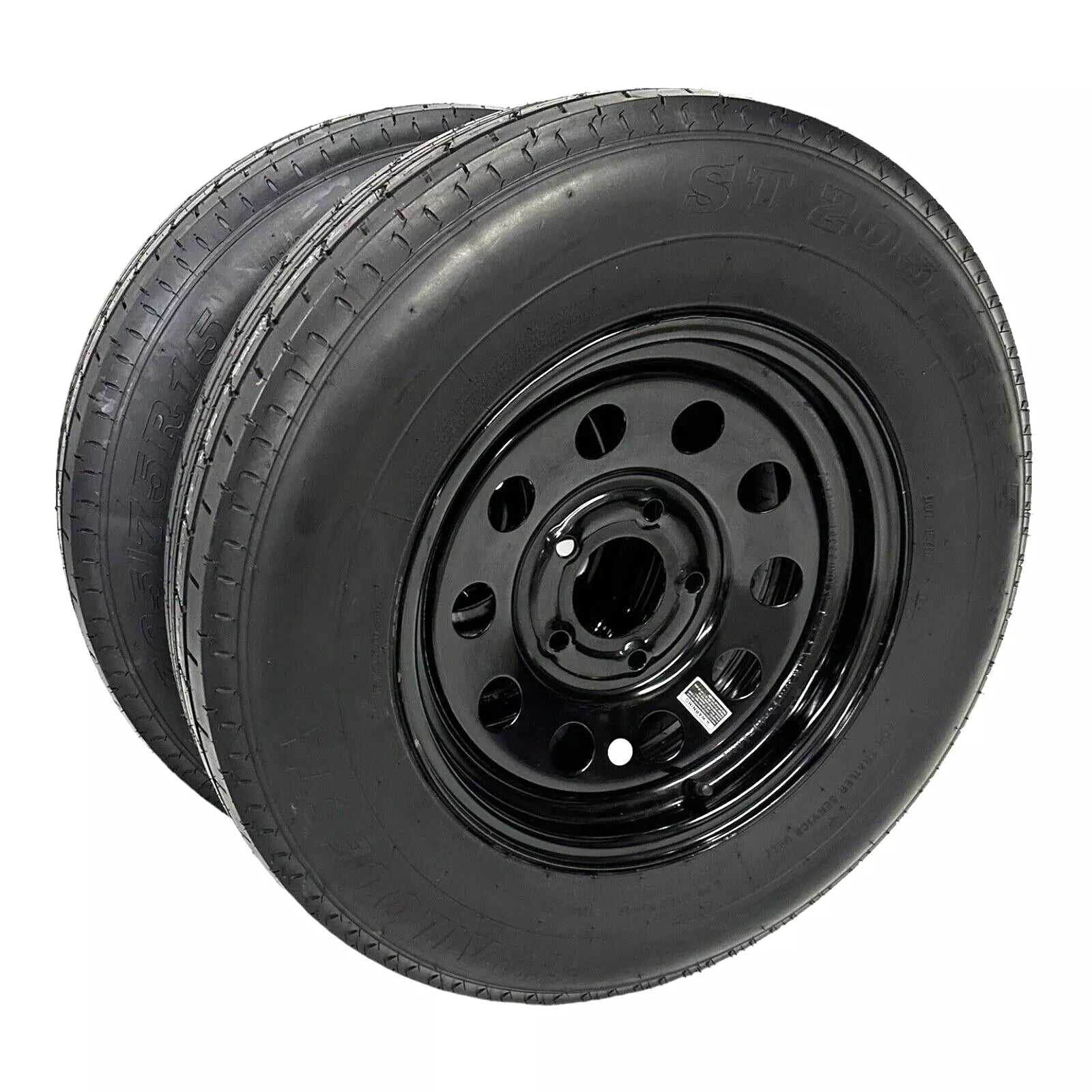 2-Pack Trailer Tire on Rim ST205/75R15 TrailQuest LRC 6 Ply Radial 5 Lug Black Modular Wheel 5X4.5  Bolt Pattern