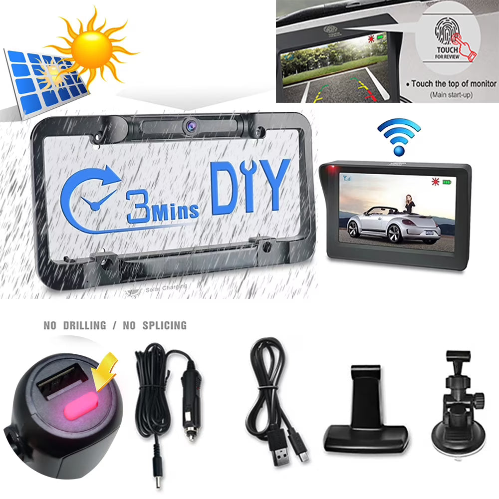 iMeshbean Wireless Waterproof HD Solar License Plate Rear View Backup Camera Night Vision