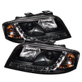 AKKON - For Audi A6 C5 Sport Sedan Black Bezel DRL Daytime LED Strip Projector Headlights Lamps Left + Right