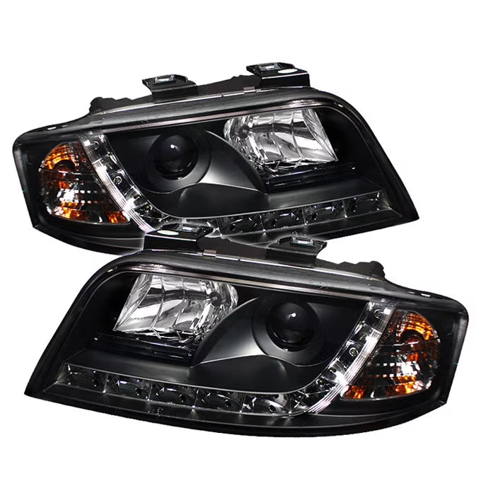 AKKON - For Audi A6 C5 Sport Sedan Black Bezel DRL Daytime LED Strip Projector Headlights Lamps Left + Right