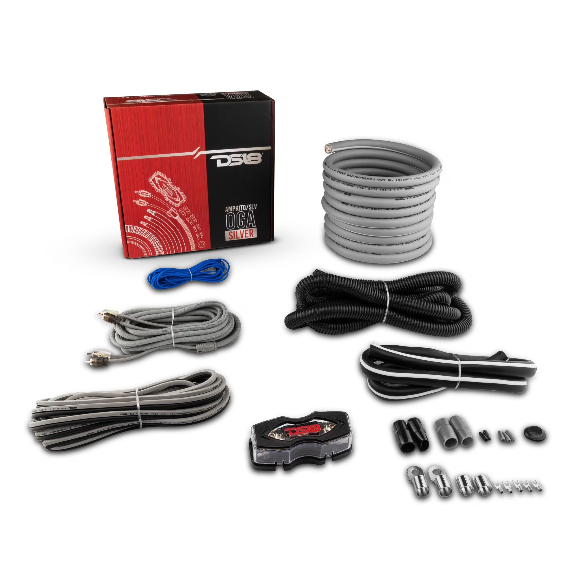 DS18 0 Gauge Complete Amplifier Wiring Kit w/ANL Fuse Holder & (1) MANL 250A SLV