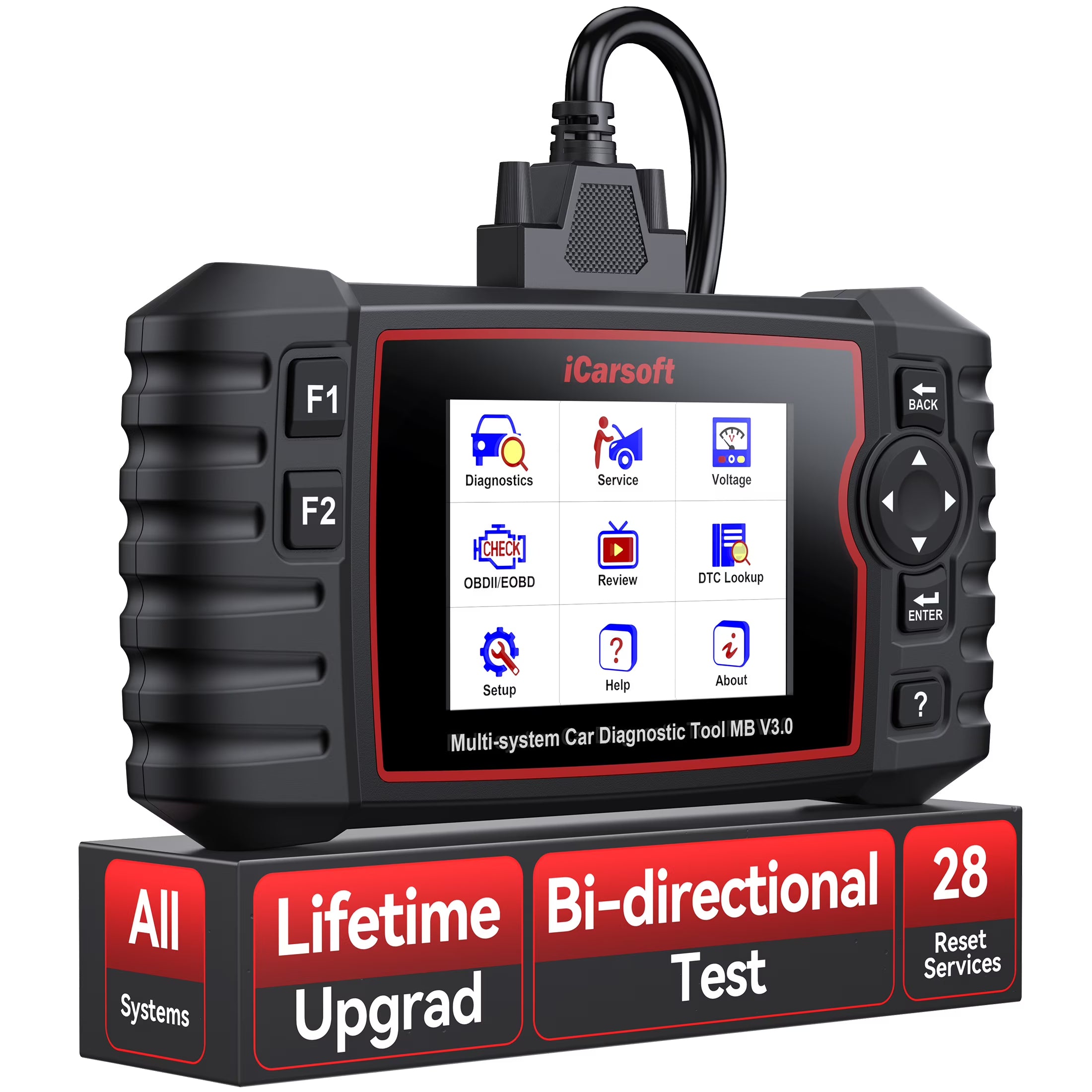 iCarsoft Bidirectional Diagnostic Tool for Mercedes-Benz/Sprinter/Smart, 28+ Reset Service OBD2 Full System Scanner, Battery Test/Actuation Test, Auto VIN, Quick Scan-MB V3.0(Enhance Version)
