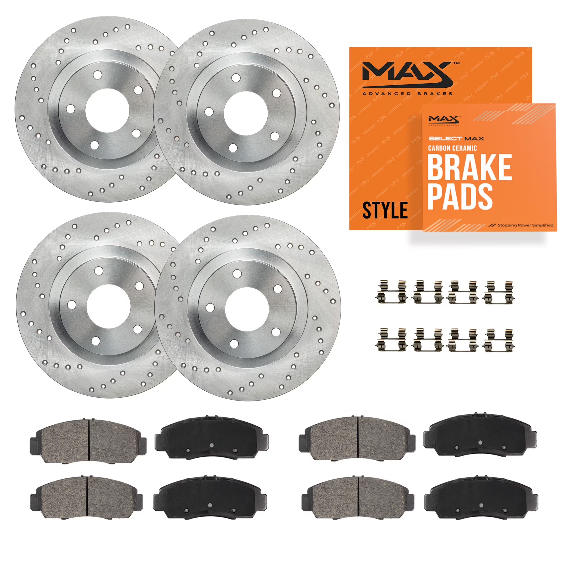 Max Advanced Brakes - Brake Kit for 2015-2017 2018-2022 Ford Edge Lincoln MKX w/13.58  Dia Front Rotor Front and Rear Replacement Cross Drilled Disc Brake Rotors and Ceramic Brake Pads