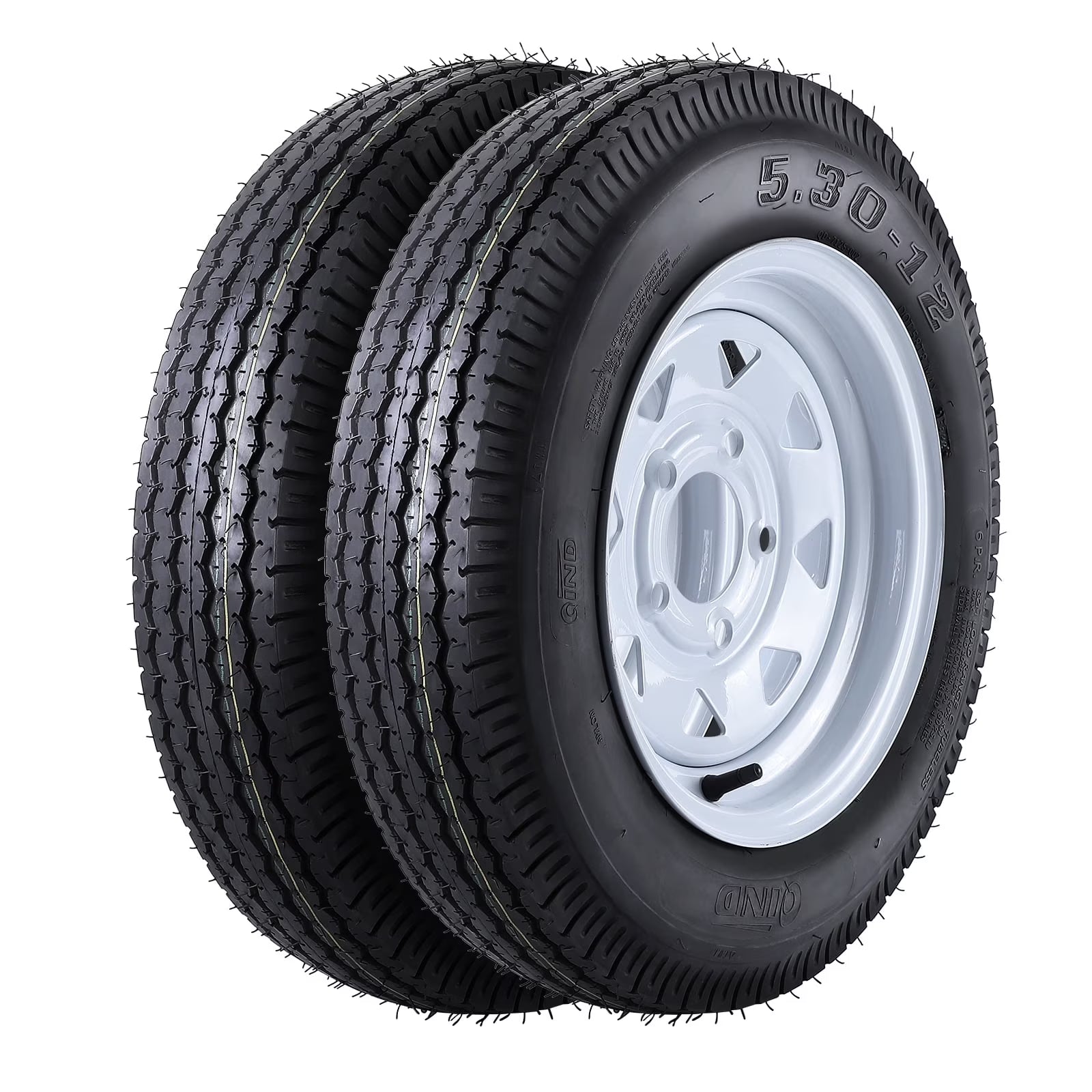 Garvee 2PCS trailer mounted wheels,12  rims,5.30-12 5.30x12 530-12 5.30,5 lugs 4.5 , load range C, 6PR