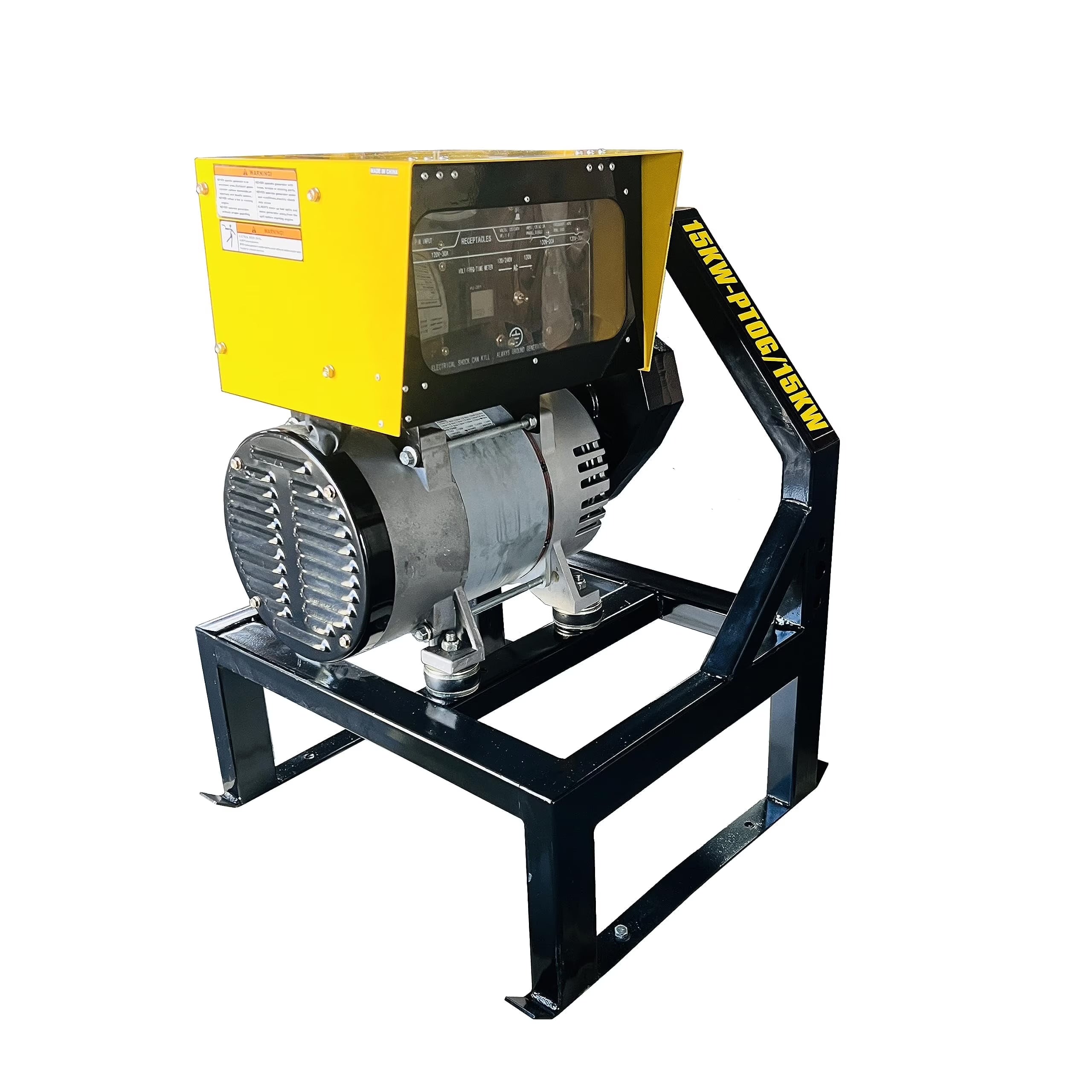 PTO Electric Alternator 15KW Continuous / 16KW Peak-15000 Watts Running / 16000 Watts Surge- Tractor-Driven Power Take-Off Alternator with Panel Frame 23  Long Output Shaft and 3-point hitch mount