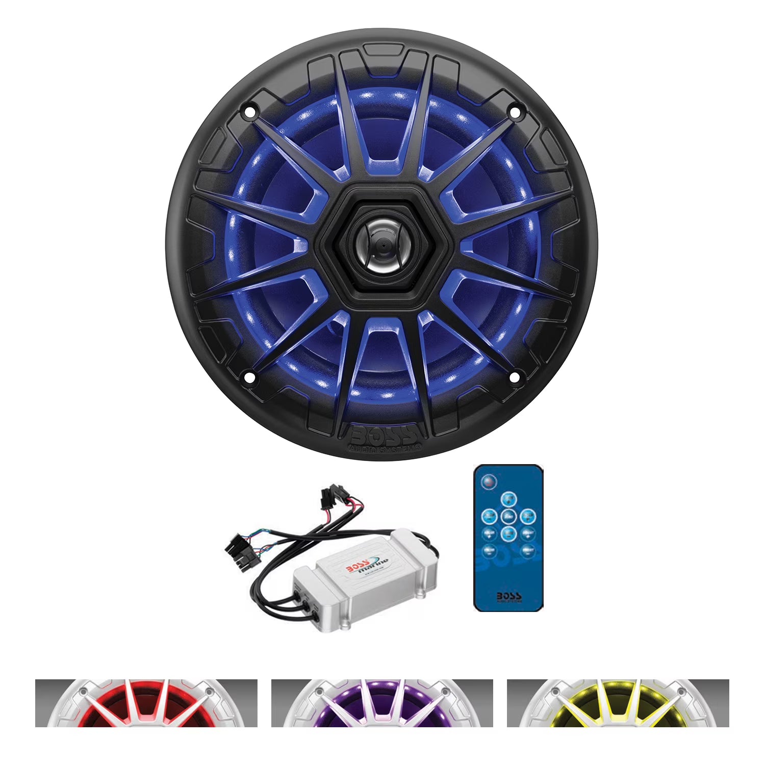 BOSS Audio Systems MRGB65S 6.5 Inch Marine Stereo Speakers - 200 Watts Max, 2 Way, Full Range Audio, Tweeters, Coaxial, Weatherproof, Multi-Color Illumination, Sold In Pairs
