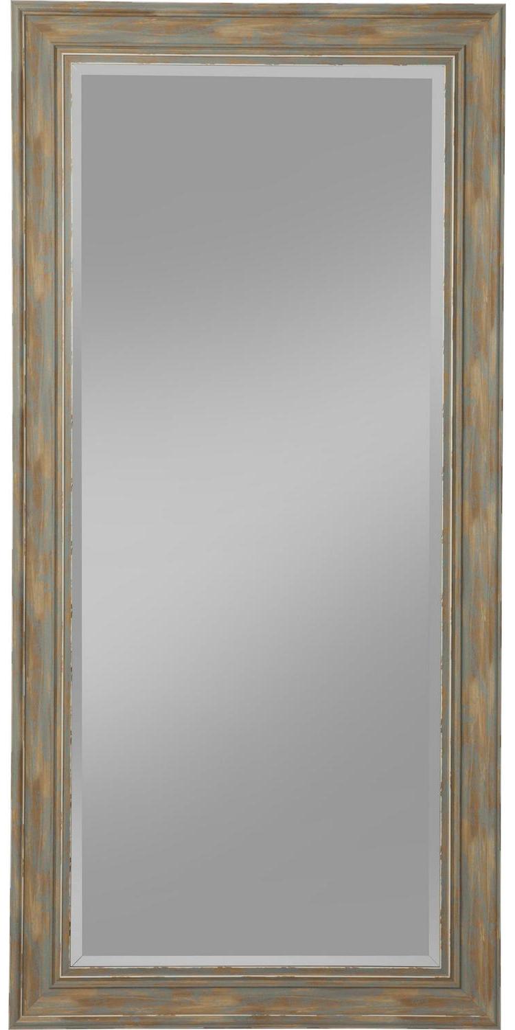Farmhouse Style Full Length Leaner Mirror With Polystyrene Frame. Blue- Saltoro Sherpi