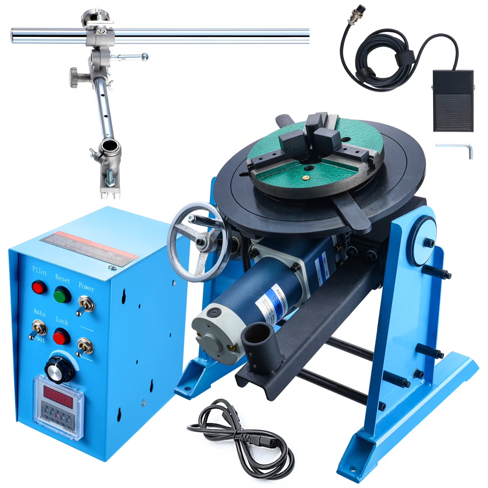 KFFKFF Rotational Welding Stand 50KG, Adjustable 0-90?? Welding Turntable 0.5-6RPM 120W, Equipped with 12.4 Inch 3-Jaw Lathe Chuck & Welding Torch Support for Cutting, Grinding, Assembly, Testing