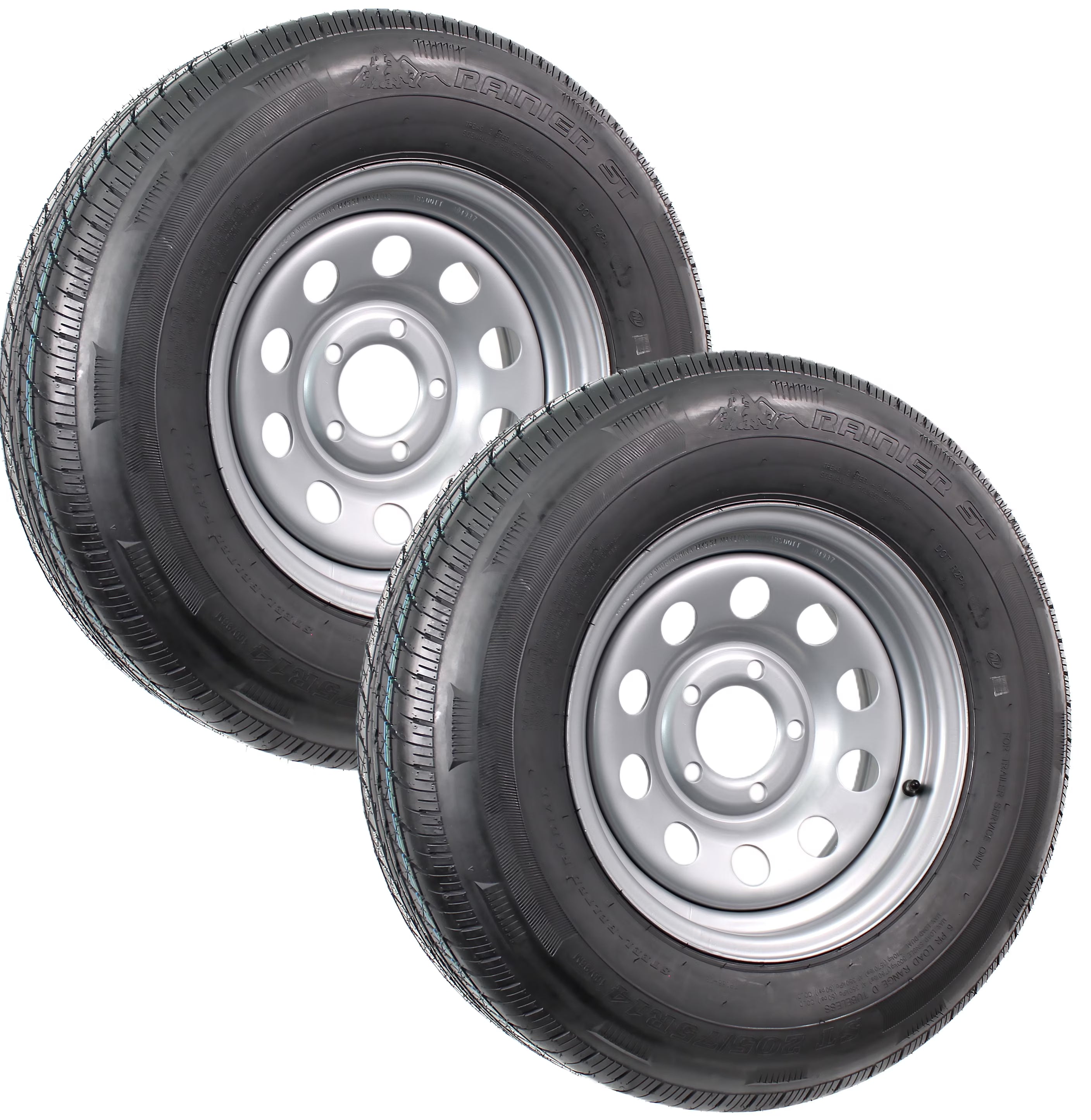 eCustomrim 2-Pk Mounted Radial Trailer Tire Rim ST205/75R14 Load D 5-4.5 Silver Mod Wheel