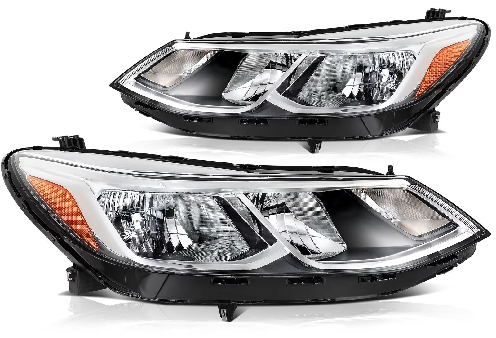 cciyu Headlight Assembly For Chevrolet For Impala 2014-2020 Chrome Housing Amber Reflector Clear Lens Driver & Passenger Side Headlamps