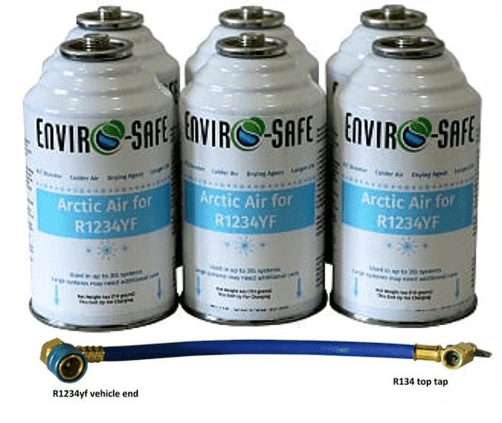 Arctic Air for R1234yf for Automotive Air Conditioning Systems, 6 Cans and Brass Hose, R-1234yf, R1234