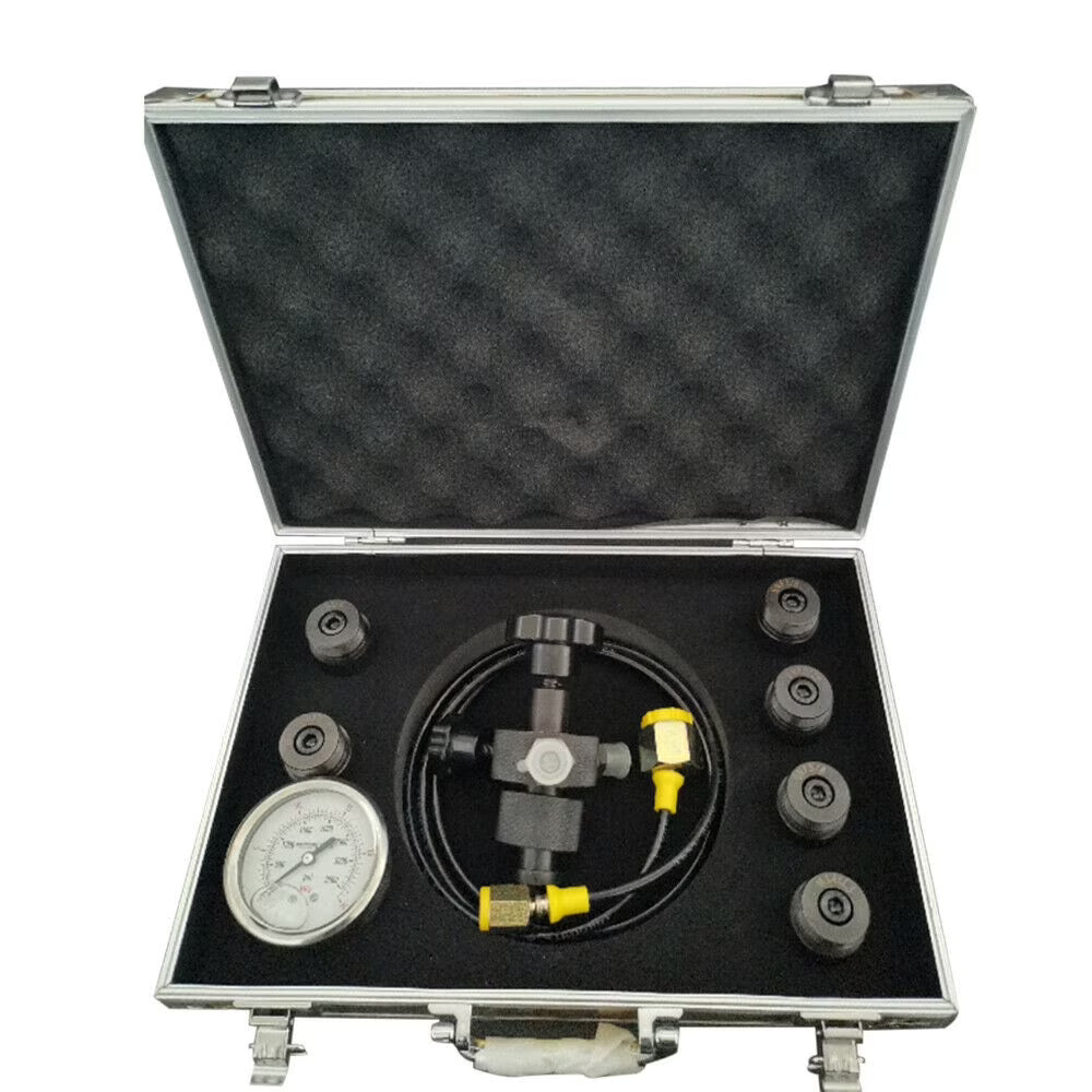 Hydraulic Accumulator Nitrogen Charging Filling Gas Valve Test Kit UNF7/8 7 In 1 Nitrogen Accumulator Charging Kit??Gas Charging System Pressure Test Kit w/Case Hydraulic Accumulator Nitrogen Charging