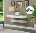 Convenience Concepts SoHo 30¡åH 42¡å W Glass Desk with Charging Station. White/Glass. All Ages