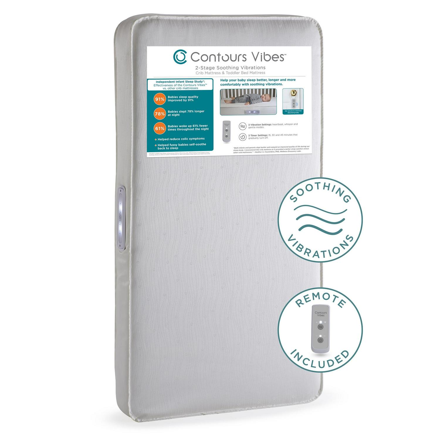 Contours Vibes 2-Stage Soothing Vibrations Baby Crib & Toddler Mattress with Remote. 201 Coil
