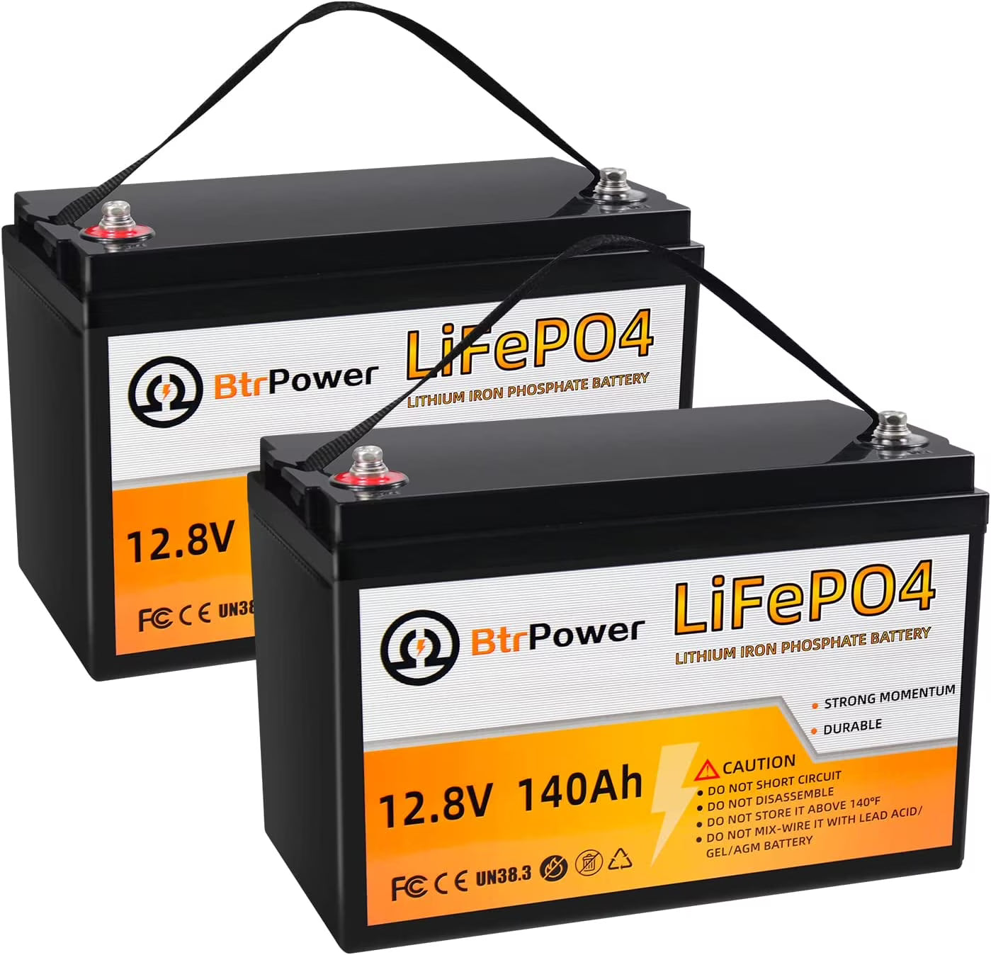 2 Pack Btrpower 12V LiFePO4 Battery Pack 140Ah Lithium for RV Deep Cycles Solar System