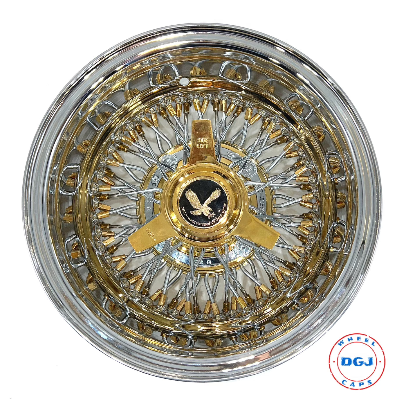 DGJ Wheel Rev 72 Cross Lace Gold 13x7 Nipples & Hub Lowrider Wire Wheels